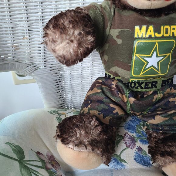 Vintage Army "Major Cutie" Teddy Bear Brown Plush Stuffed Animal W/ Camo Outfit - Picture 5 of 10